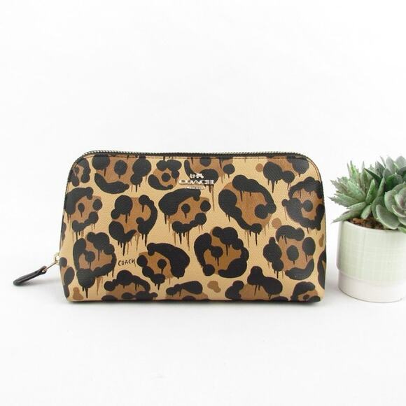 Coach Leopard Print Cosmetic Bag – Zip Closure Travel Pouch - Picture 1 of 9